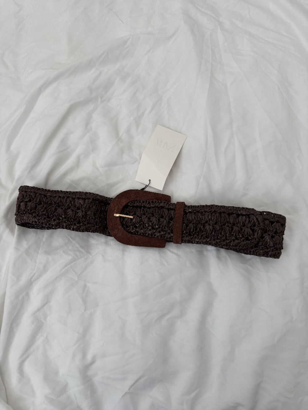 Zara woven belt  raffia belt with leather buckle   size : 34 US  -NWT -color: br